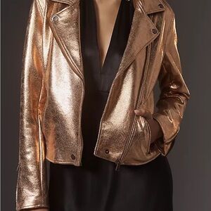 NEW with tags - THE SAIGE METALLIC FAUX-LEATHER MOTO JACKET